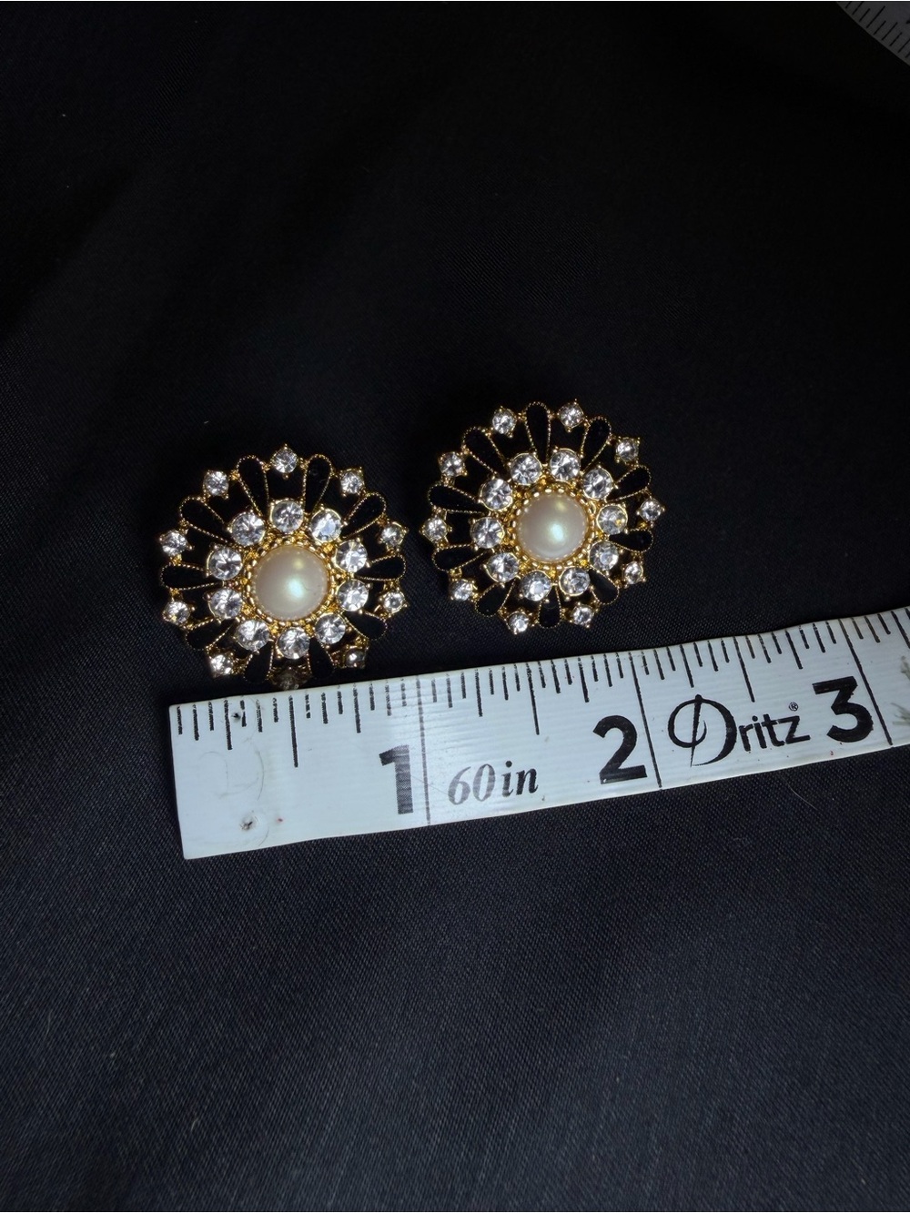 Gold Pearl & Crystal Floral Stud Earrings - Unbranded